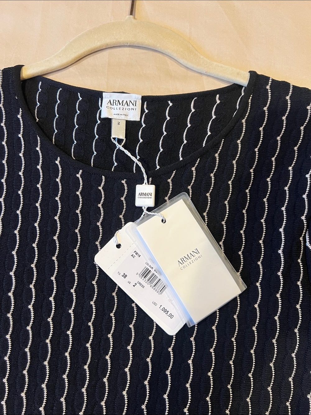 Armani Collezioni Navy Sweater with White Wave Stitch